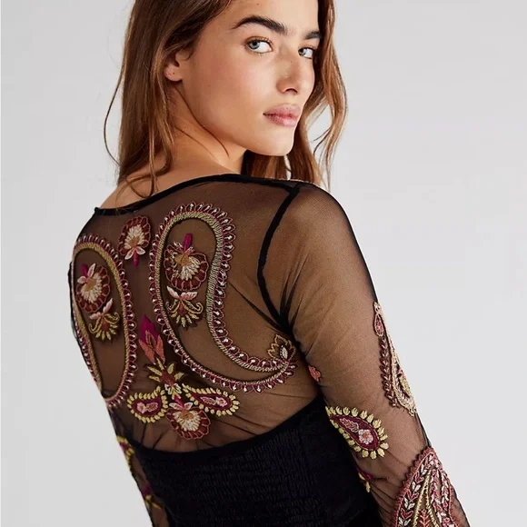 Free People Embroidered Sheer Corset Top XS Florence Festival - Picture 9 of 13